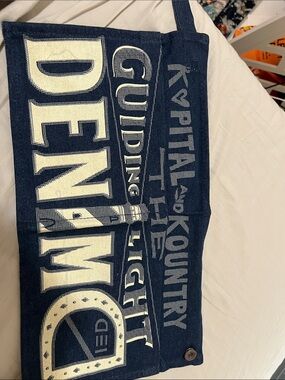 Kapital Navy Denim Messenger Bag with Cream Graphic